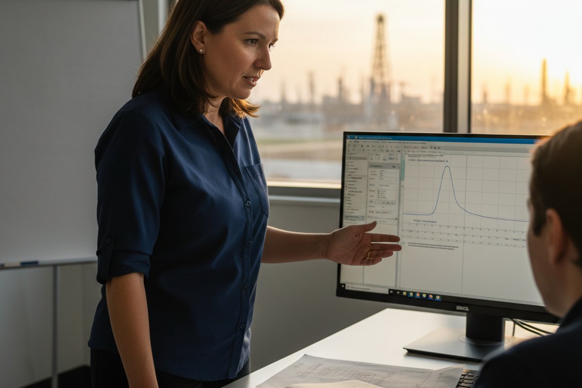 Engineer reviewing a pressure transient derivative plot during the Advanced Well Test Analysis training course