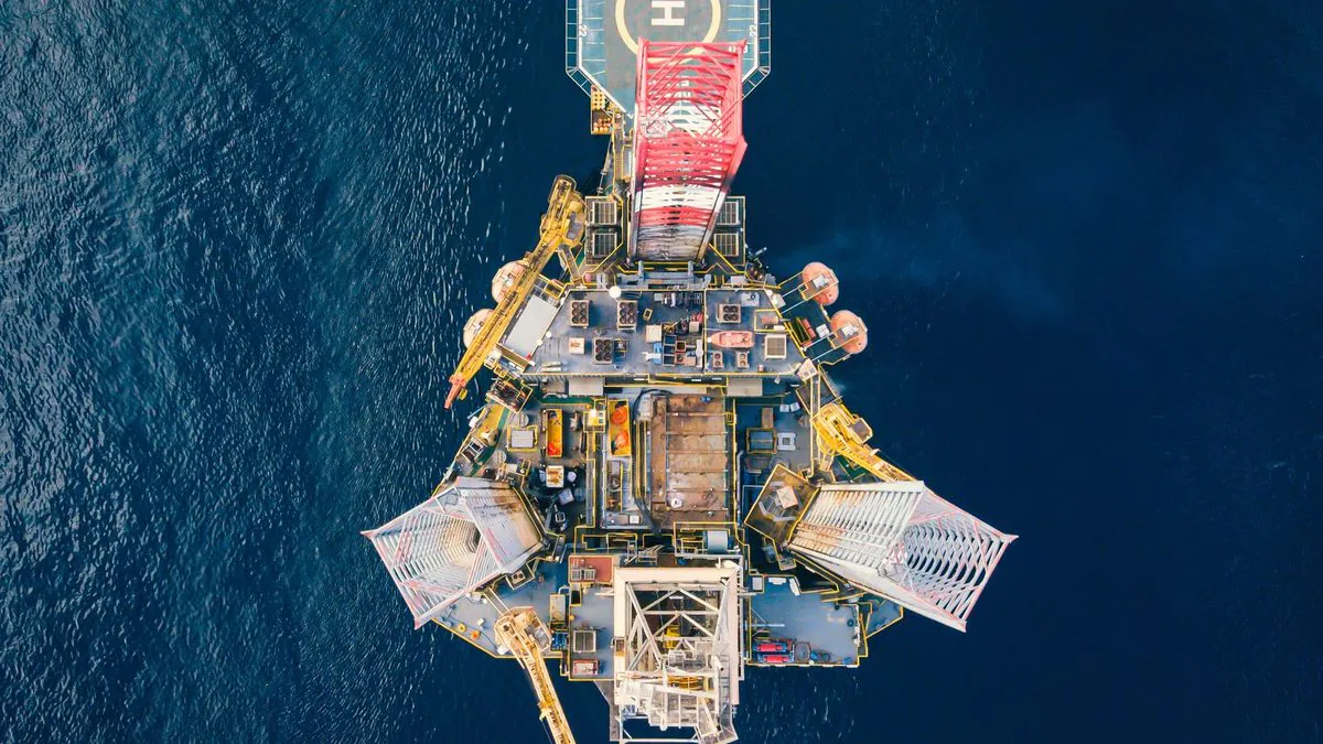 Aerial view of an offshore production platform showing the deck layout and process equipment